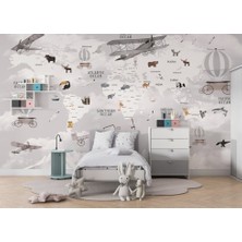 Duvar Kağıdı Marketi Dağ ve Hayvan Desenli Çocuk Haritası 3D Duvar Kağıdı