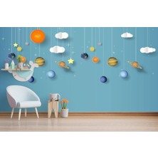 Duvar Kağıdı Marketi Güneş Sistemi ve Bulut Desenli 3D Duvar Kağıdı