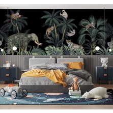 Duvar Kağıdı Marketi Gece Ormandaki Hayvan Desenli 3D Duvar Kağıdı