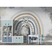 Duvar Kağıdı Marketi Gökkuşağı Önünde Duran Tavşan Desenli 3D Duvar Kağıdı