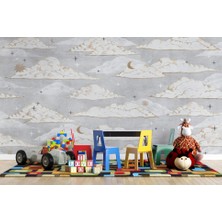 Duvar Kağıdı Marketi Ay Yıldız ve Bulut Desenli 3D Duvar Kağıdı