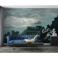Duvar Kağıdı Marketi Eski Kale ve Deniz Desenli 3D Duvar Kağıdı