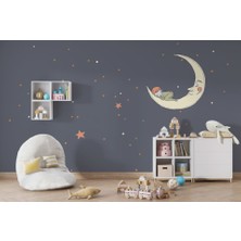 Duvar Kağıdı Marketi Ay Dede'de Uyuyan Çocuk ve Yıldız Desenli 3D Duvar Kağıdı