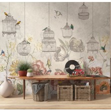 Duvar Kağıdı Marketi Kuş ve Çiçek Desenli 3D Duvar Kağıdı