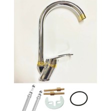 Armilla Armatür Baston Borulu Krom Gold Mutfak Bataryası Sıcak Soğuk Çift Su Girişli