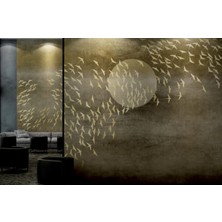 Duvar Kağıdı Marketi Ay ve Kuşlu Mozaik Desenli 3D Duvar Kağıdı