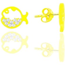 Söğütlü Silver Gümüş Altın Yaldızlı Zirkon Taşlı Balık Küpe