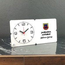 Hediyelen Jandarma Astsubat Ahşap Masa Saati