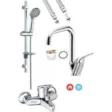 Armilla Armatür Eko Sürgülü Duş Seti Banyo Bataryası ve Köşe Borulu Banyo Lavabo Bataryası Musluğu Sıcak Soğuk Çift Su Girişli