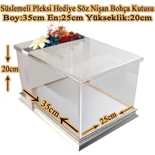 mixefor Söz Nişan Bohça Kutusu -Pleksi Hediye Kutusu-35 cm x 25 cm x 20 cm Ölçülerinde - Gümüş Çerçeveli Pleksi Kutu