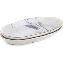 sembol Mermer Serisi Beyaz 30CM Porselen Oval Kayık Tabak 30KT-05