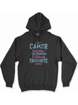 Cix Cix Mavi As A Gamer Siyah Kapşonlu Sweatshirt Hoodie
