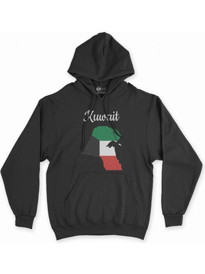 Cix Cix Kuveyt Haritalı ve Bayraklı Siyah Kapşonlu Sweatshirt Hoodie