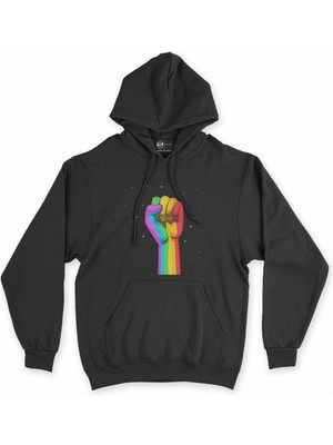 Cix Cix Gökkuşağı Yumruk Siyah Kapşonlu Sweatshirt Hoodie