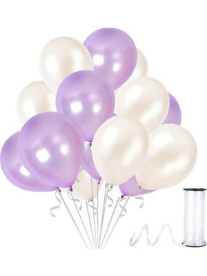 Bal10 Dünyası Beyaz - Lila Metalik Balon 15 Adet