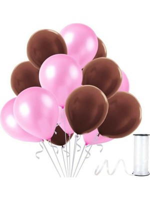 Bal10 Dünyası Kahverengi - Pembe Metalik Balon 15 Adet