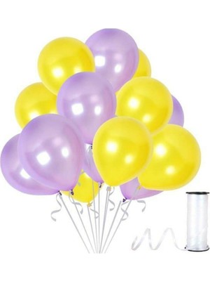 Bal10 Dünyası Lila-Sarı Metalik Balon 20 Adet