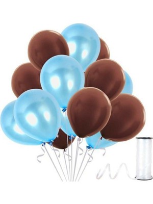 Bal10 Dünyası Kahverengi - Açık Mavi Metalik Balon 20 Adet