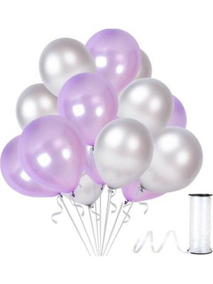 Bal10 Dünyası Lila-Gümüş Metalik Balon 25 Adet