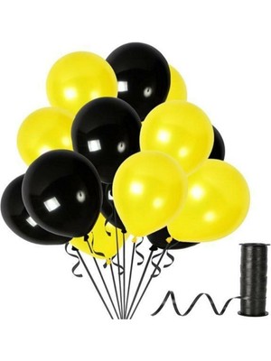 Bal10 Dünyası Sarı  Siyah Metalik Balon 100 Adet+ 5 mt Balon Zinciri