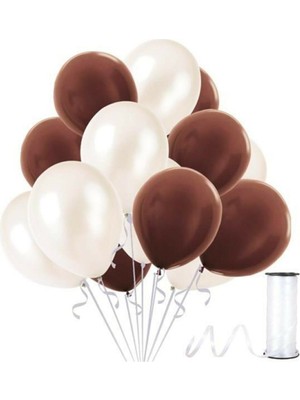 Bal10 Dünyası Kahverengi  Beyaz Metalik Balon 100 Adet+ 5 mt Balon Zinciri