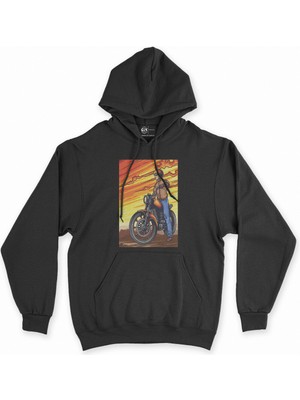 Cix Cix Vintage Moto Racer Siyah Kapşonlu Sweatshirt Hoodie