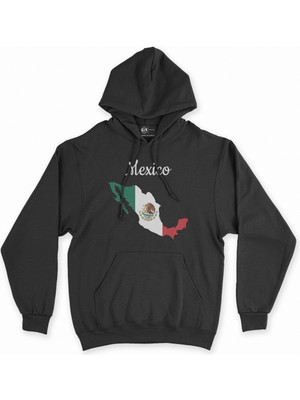 Cix Cix Meksika Haritalı ve Bayraklı Siyah Kapşonlu Sweatshirt Hoodie