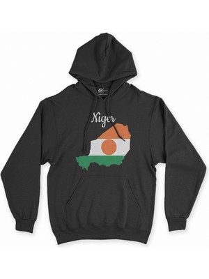 Cix Cix Nijer Haritalı ve Bayraklı Siyah Kapşonlu Sweatshirt Hoodie
