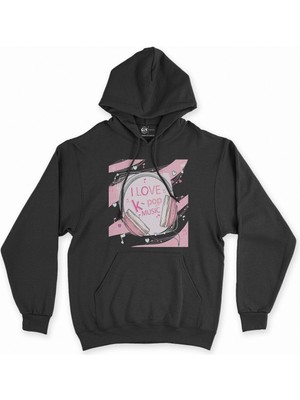 Cix Cix K-Pop Kulaklık Tasarımlı Siyah Kapşonlu Sweatshirt Hoodie