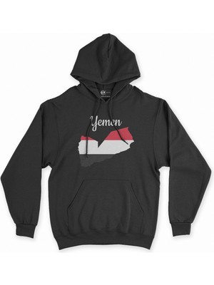 Cix Cix Yemen Haritalı ve Bayraklı Siyah Kapşonlu Sweatshirt Hoodie