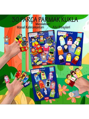 Tox 3 Set - 30 Parça  Masal Kahramanları Meslekler ve Aile Bireyleri Parmak Kukla