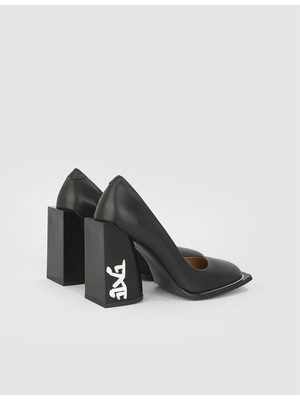 İLVİ Olive Deri Kadın Siyah Topuklu Ayakkabı