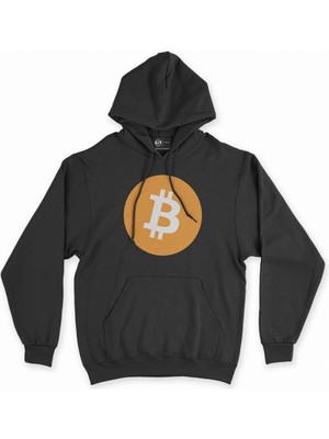 Cix Cix Bitcoin Logolu Siyah Kapşonlu Sweatshirt Hoodie