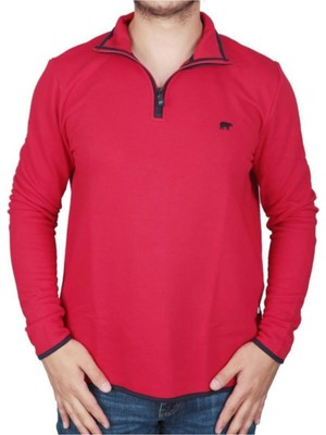 Bad Bear Erkek Kırmızı Backup Half Zip Sweatshirt Bisiklet Yaka Rahat Kesim Sezonluk
