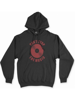 Cix Cix Kırmızı Don't Stop The Music Siyah Kapşonlu Sweatshirt Hoodie