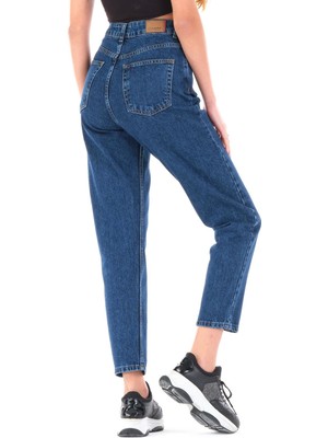 Its Basic Kadın Koyu Mavi Renk Yüksek Bel Mom Kalıp Jean Koyu Mavi-36