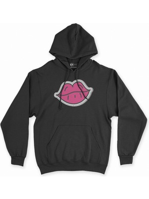 Cix Cix Pembe Dudak Siyah Kapşonlu Sweatshirt Hoodie