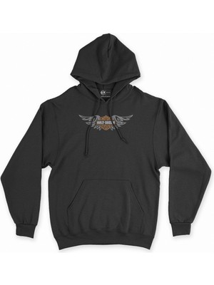 Cix Cix Harley Davidson Angel Siyah Kapşonlu Sweatshirt Hoodie