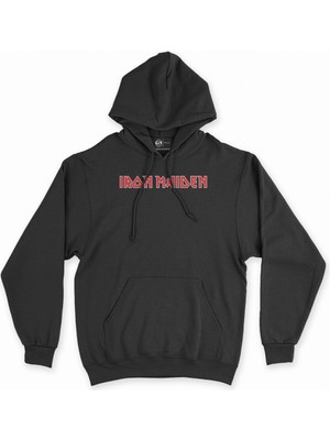 Cix Cix Kırmızı Iron Maiden Siyah Kapşonlu Sweatshirt Hoodie