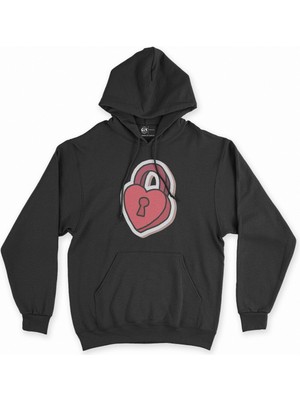 Cix Cix Kilitli Kalp Siyah Kapşonlu Sweatshirt Hoodie