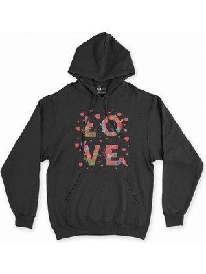 Cix Cix Kalpli Love Yazılı Siyah Kapşonlu Sweatshirt Hoodie