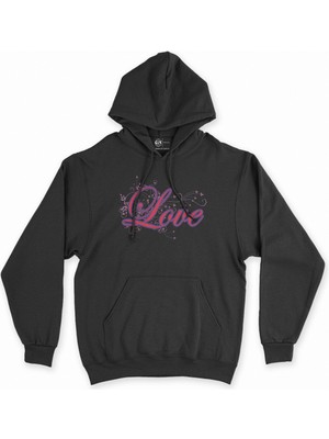Cix Cix Love Yazılı Siyah Kapşonlu Sweatshirt Hoodie