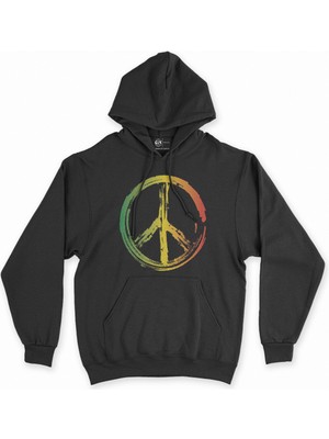 Cix Cix Barış Simgesi Siyah Kapşonlu Sweatshirt Hoodie