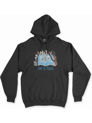 Cix Cix Seyahat Haritası Siyah Kapşonlu Sweatshirt Hoodie