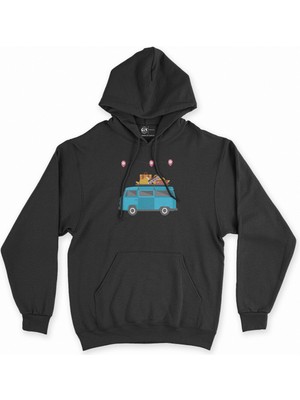 Cix Cix Seyahat Karavanı Siyah Kapşonlu Sweatshirt Hoodie