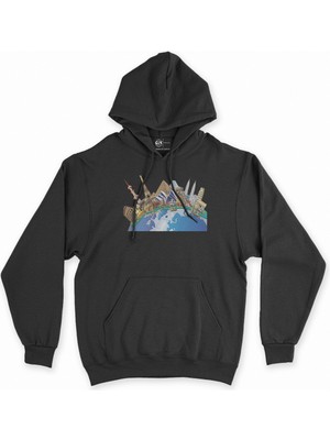 Cix Cix Travel To World Siyah Kapşonlu Sweatshirt Hoodie