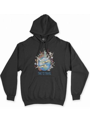 Cix Cix Seyahat Zamanı Siyah Kapşonlu Sweatshirt Hoodie