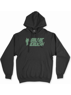 Cix Cix Billie Eilish Logo Tasarımlı Siyah Kapşonlu Sweatshirt Hoodie