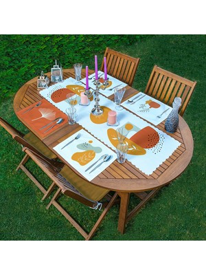 RealHomes 4+1 Beyaz Zemin Turuncu Soyut Tasarımlı  Amerikan Servis & Runner Seti