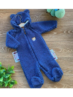 Renkli Puset Peluş Polar Bebek Tulum Wellsoft Ayı Mavi